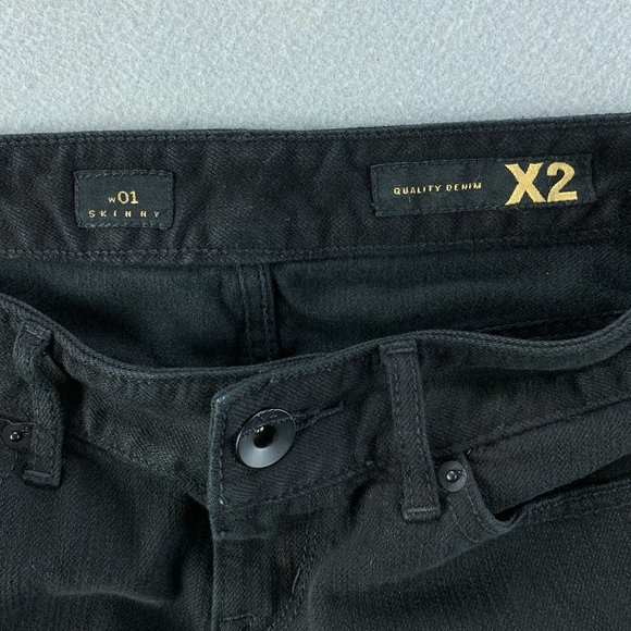 **SOLD**X2 Womens Jeans 2R 2 x 31.5" Black Skinny Low Rise Denim W01 - Picture 11 of 13